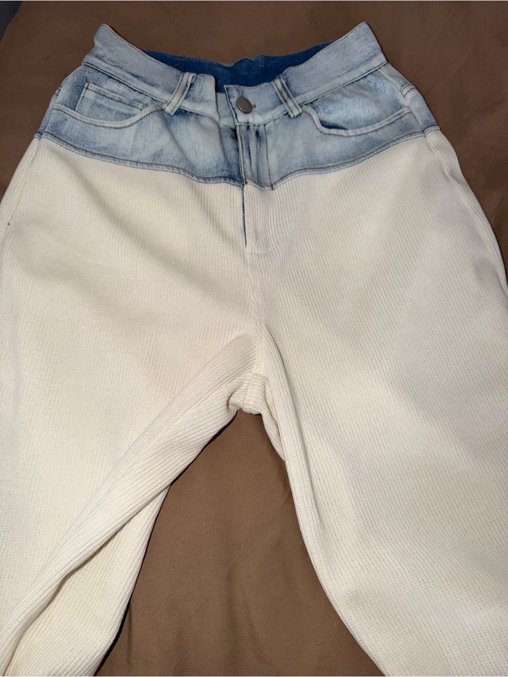 High Rise Two-Tone Cream Jeans - Women's High Rise
